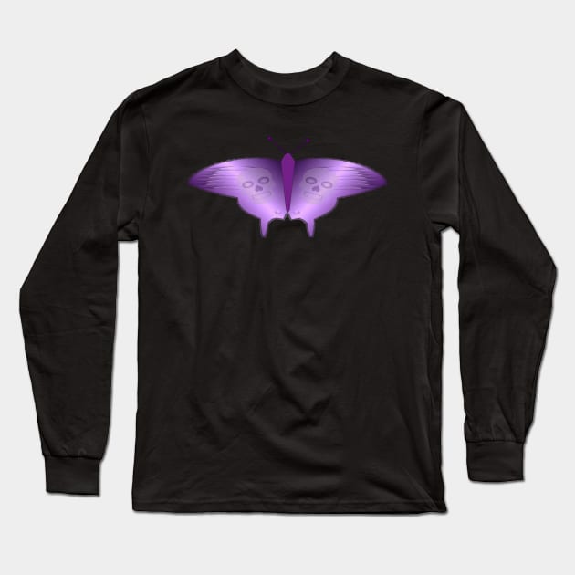 Purple Skull Swallowtail Butterfly Long Sleeve T-Shirt by Krystal Raven